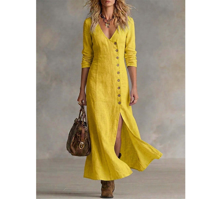 Women's Cotton Blend Vintage Shirt Dress Autumn Casual Dress