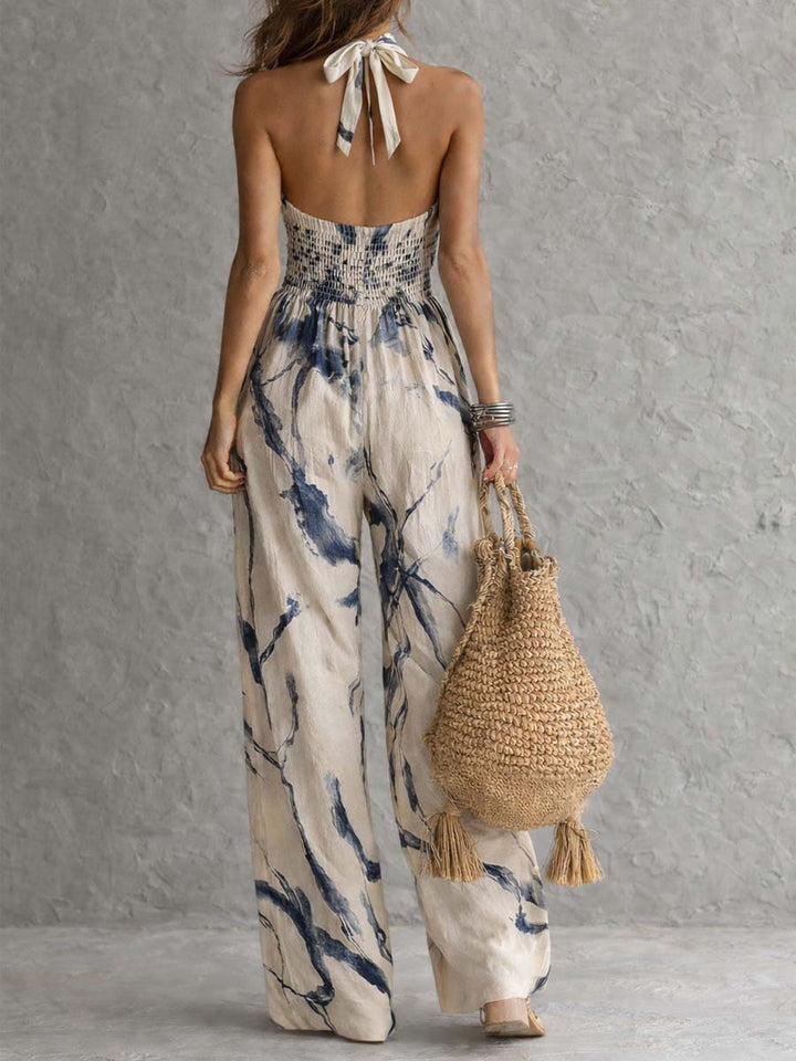 Women's Halter-Neck Jumpsuit with Artistic Print