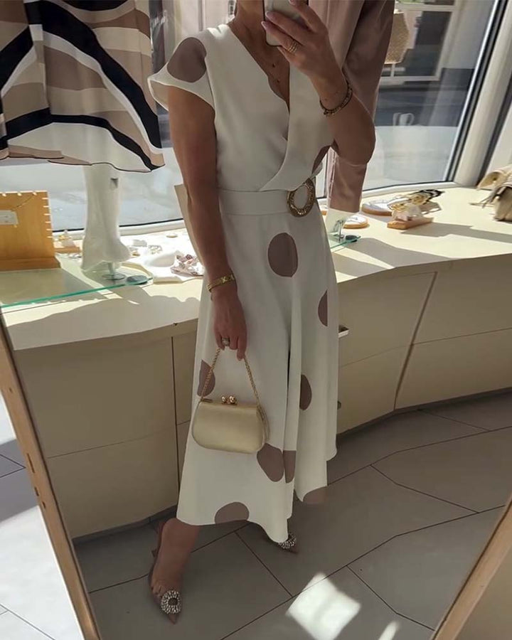 Women's Polka Dot V Neck Midi Dress Autumn Casual Dress