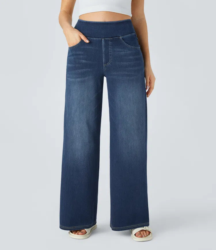 Women's Stretch Denim High-Waisted Wide-Leg Jeans Autumn Casual Jeans