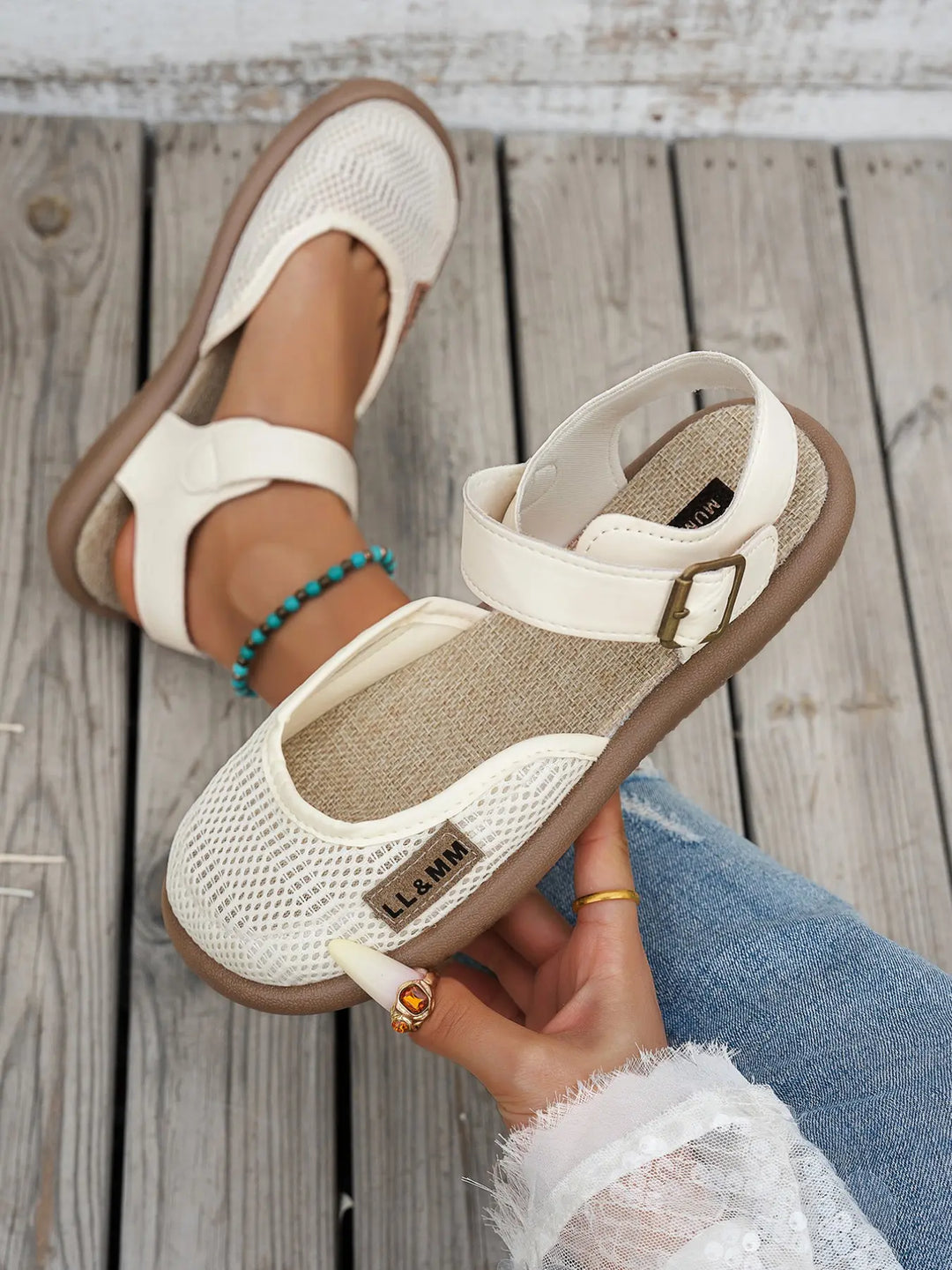 Women's Linen Mesh Closed-Toe Walking Sandals Autumn Footwear