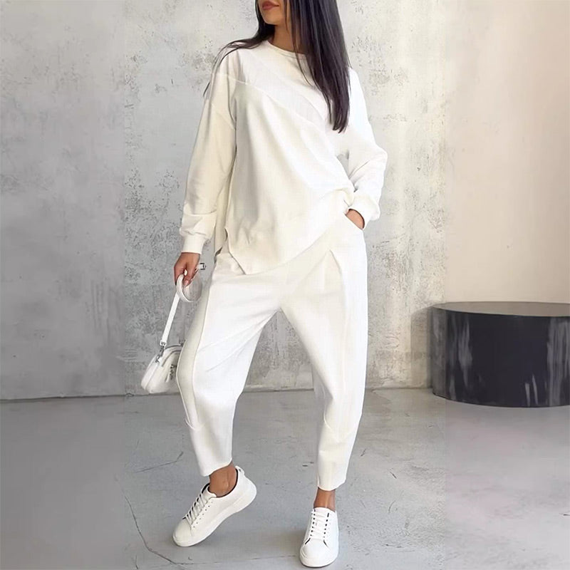 Women's Cotton Sweatshirt Two-Piece Set Autumn Asymmetrical Lounge Set
