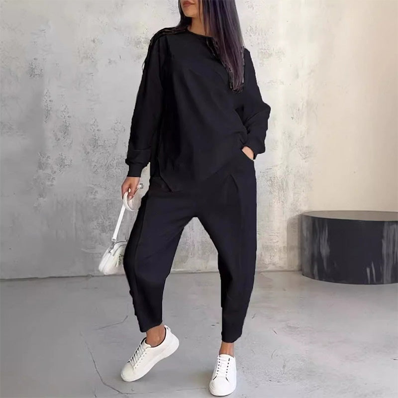 Women's Cotton Sweatshirt Two-Piece Set Autumn Asymmetrical Lounge Set