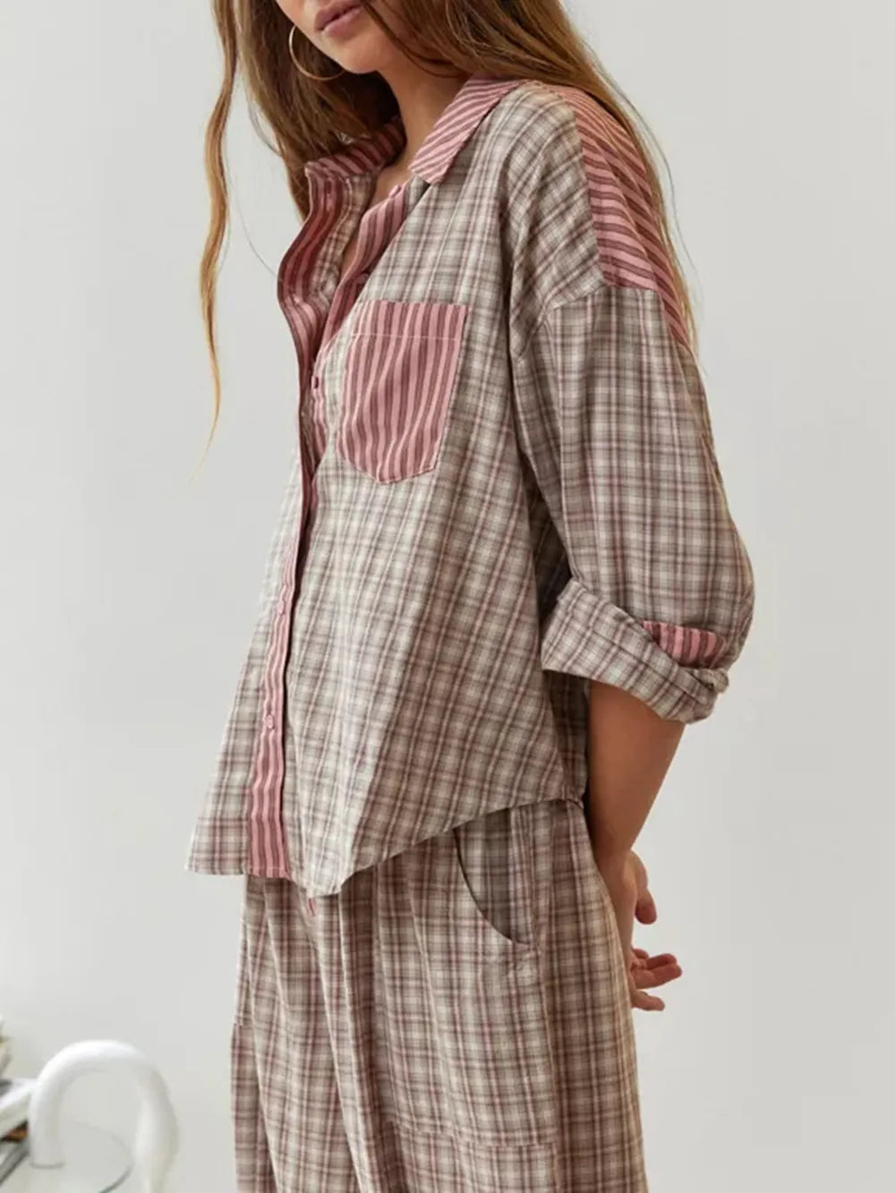 Women's Cotton Pajamas Set, Soft Stretchy Two-Piece Nightwear for Autumn Comfort