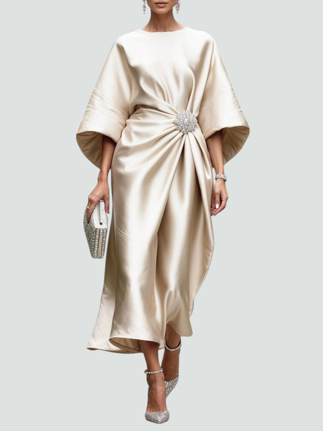 Women's Satin Flowing Midi Dress Autumn Evening Outfit