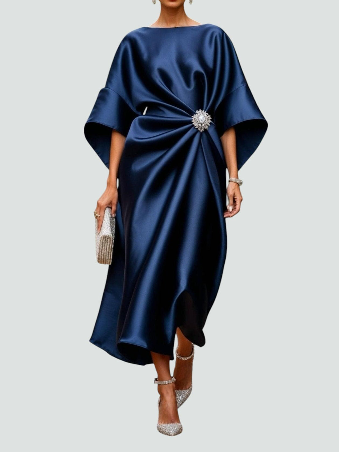 Women's Satin Flowing Midi Dress Autumn Evening Outfit