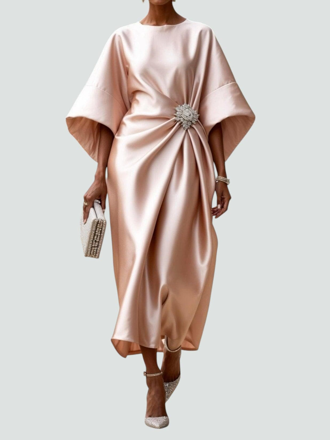 Women's Satin Flowing Midi Dress Autumn Evening Outfit