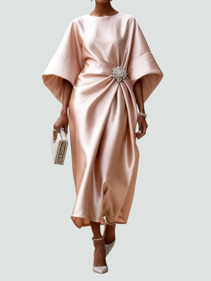 Women's Satin Flowing Midi Dress Autumn Evening Outfit