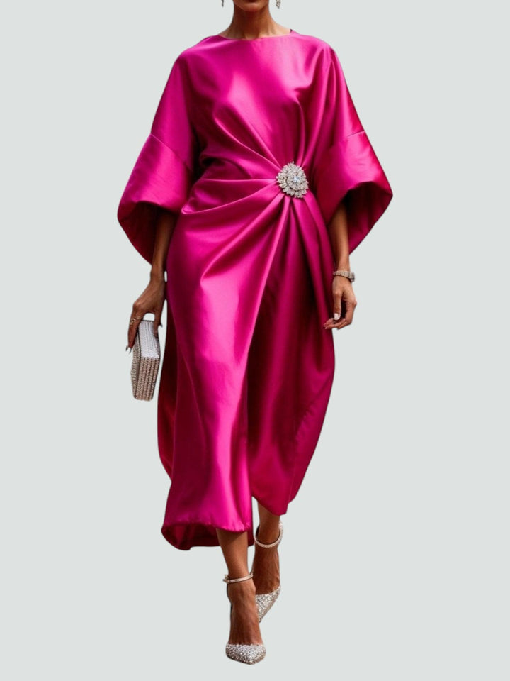 Women's Satin Flowing Midi Dress Autumn Evening Outfit