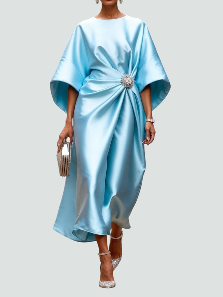 Women's Satin Flowing Midi Dress Autumn Evening Outfit