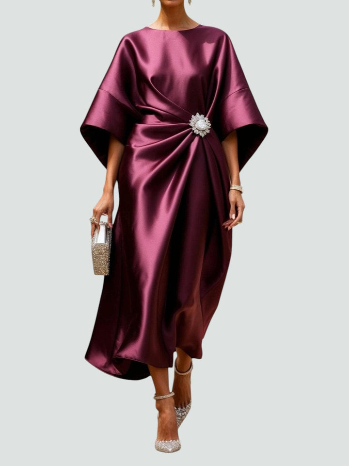 Women's Satin Flowing Midi Dress Autumn Evening Outfit