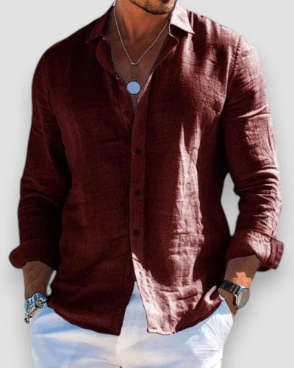 Men's Linen Long Sleeve Button Down Shirt Autumn Smart Casual Top