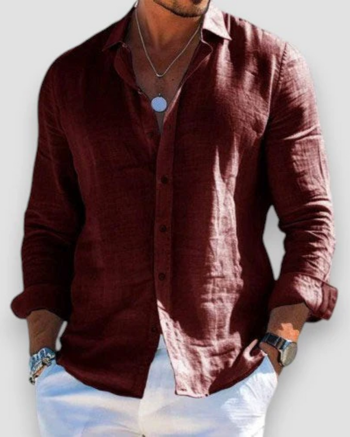 Men's Linen Long Sleeve Button Down Shirt Autumn Smart Casual Top