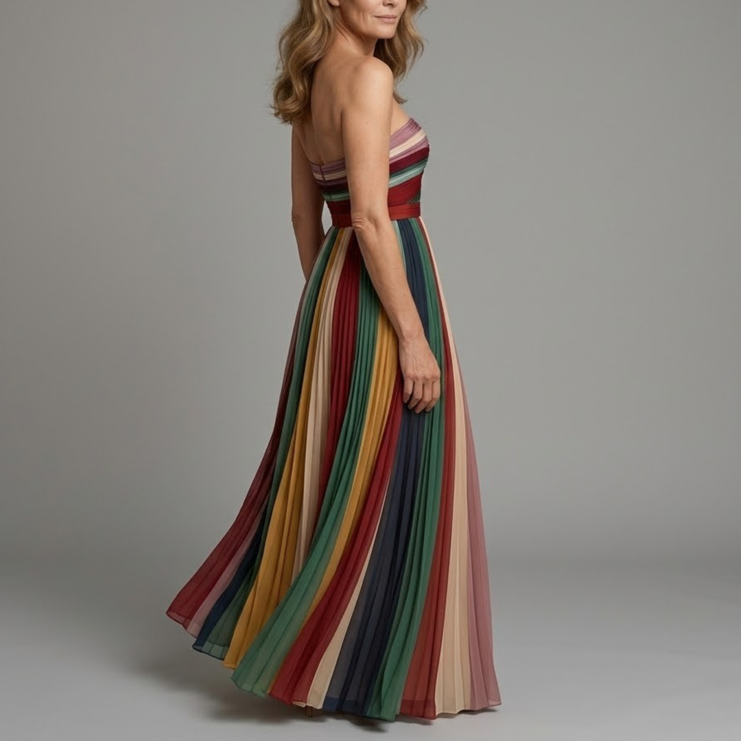 Women's Knit Strapless Pleated Maxi Dress Autumn Party Dress