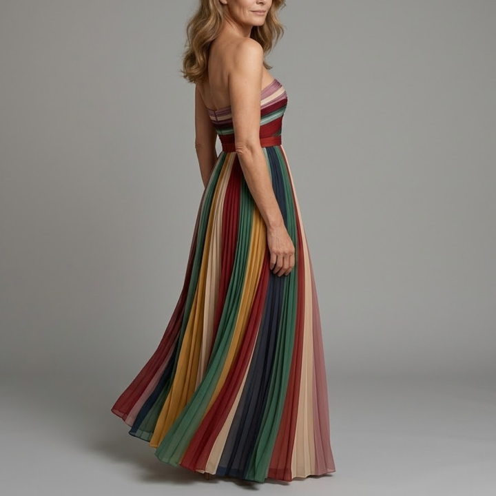 Women's Knit Strapless Pleated Maxi Dress Autumn Party Dress