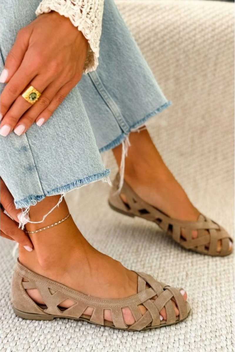 Women's Leather Braided Flat Sandals Autumn Open-Toe Walking Sandals