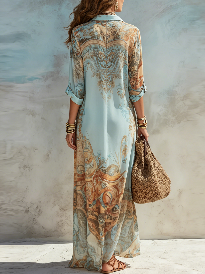 Women's Printed Cotton Long Shirt Dress Autumn Casual Dress