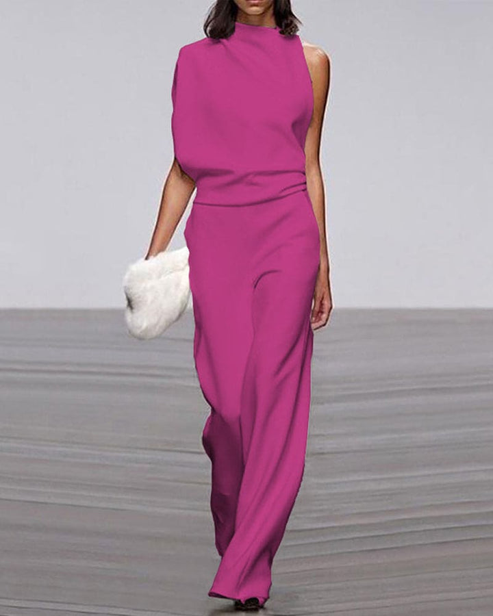 Women's Elegant Asymmetric Wide-Leg Jumpsuit for Autumn Evening Events