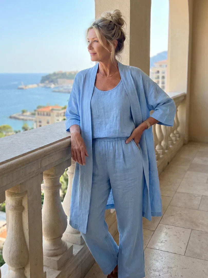Women's Knit Three-Piece Set Autumn Kimono Top Wide-Leg Pants Set