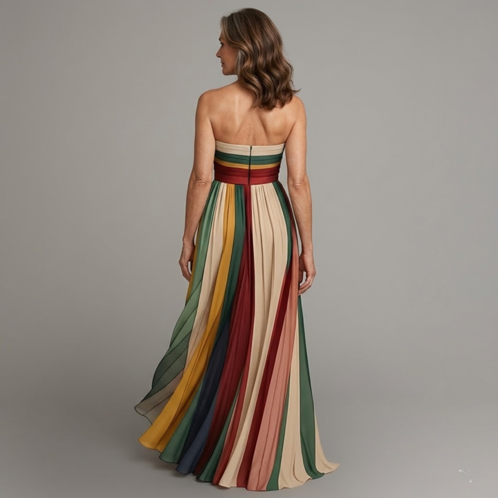 Women's Knit Strapless Pleated Maxi Dress Autumn Party Dress