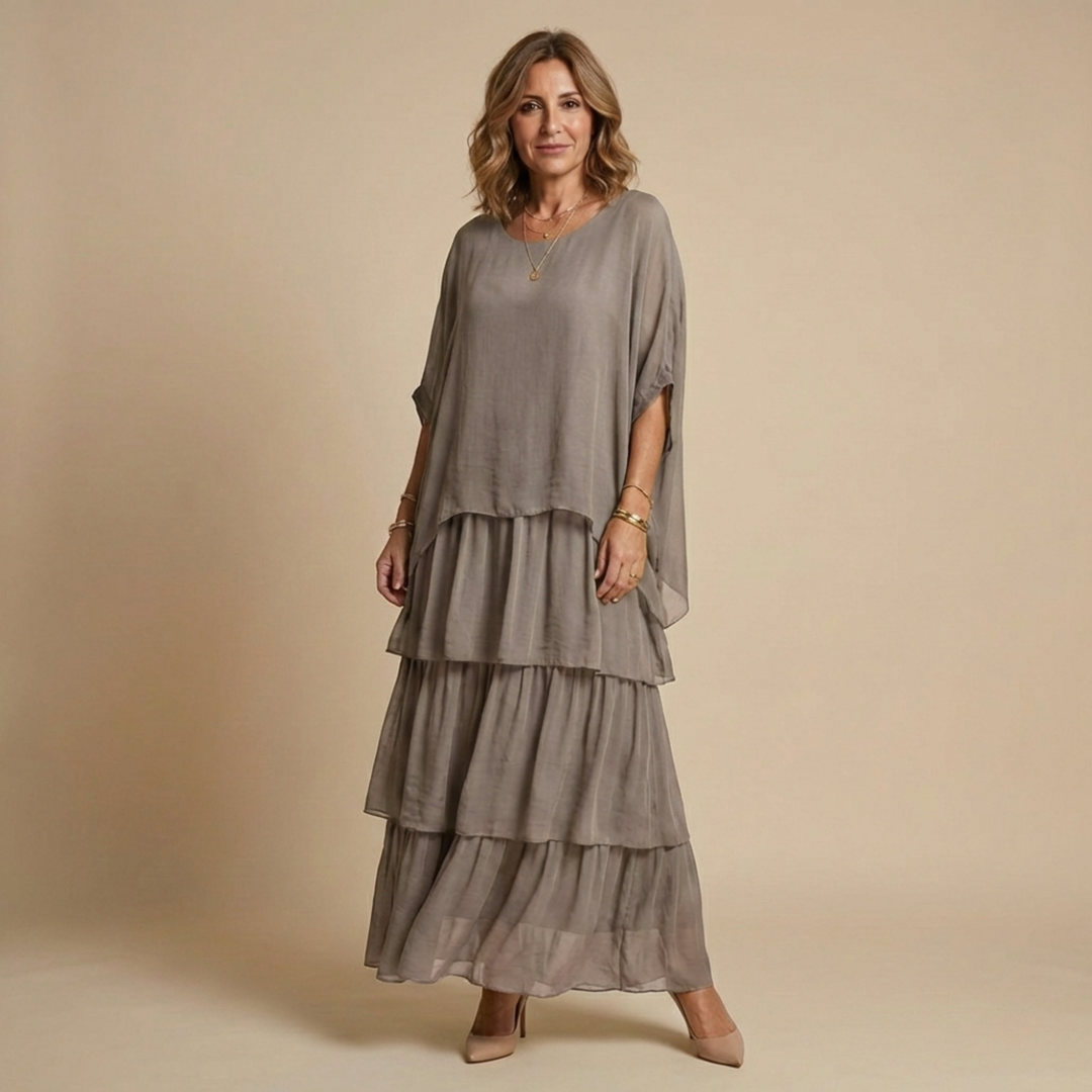 Women's Layered Loose-Fit Maxi Dress Autumn Casual Outfit