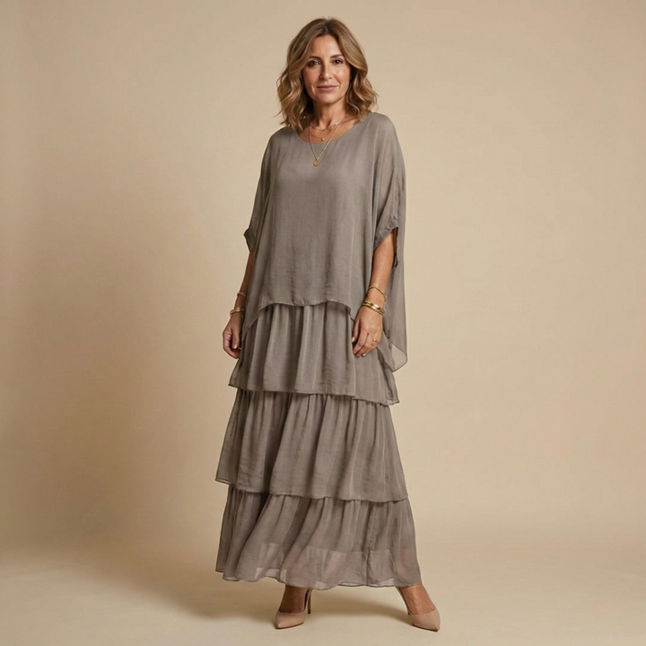 Women's Layered Loose-Fit Maxi Dress Autumn Casual Outfit