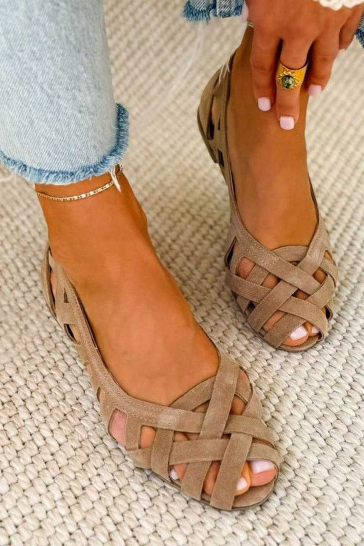 Women's Leather Braided Flat Sandals Autumn Open-Toe Walking Sandals