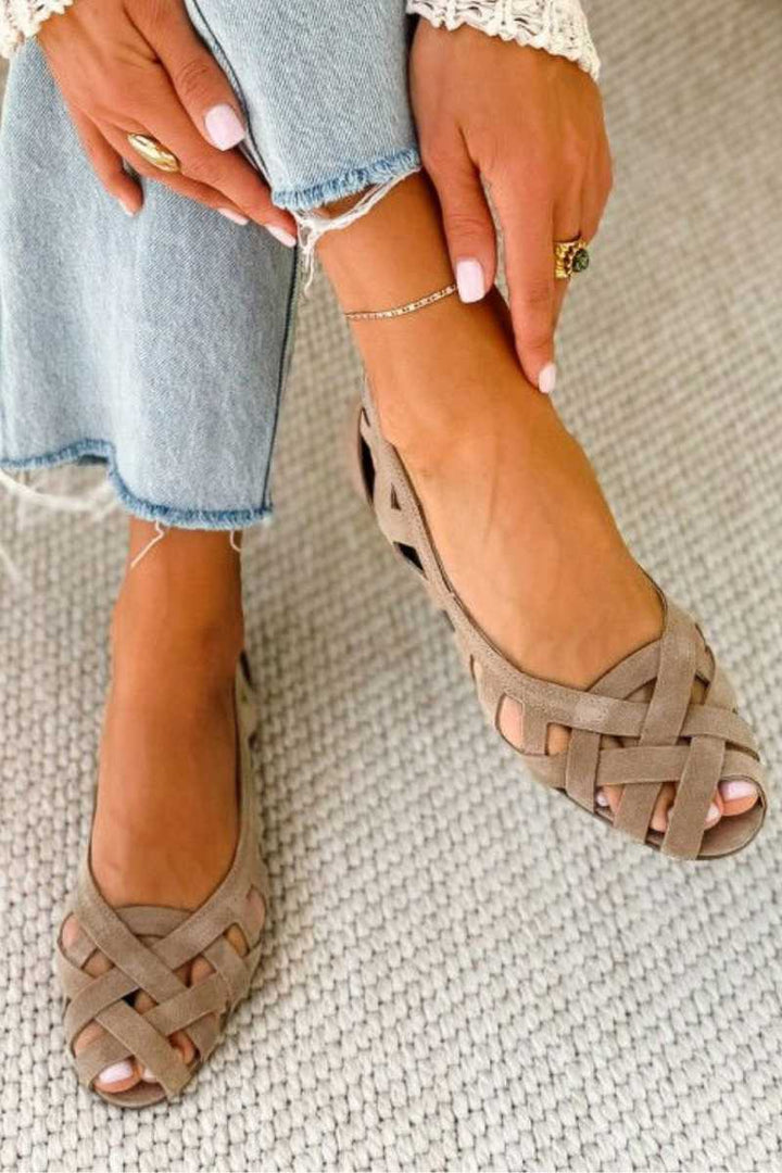 Women's Leather Braided Flat Sandals Autumn Open-Toe Walking Sandals