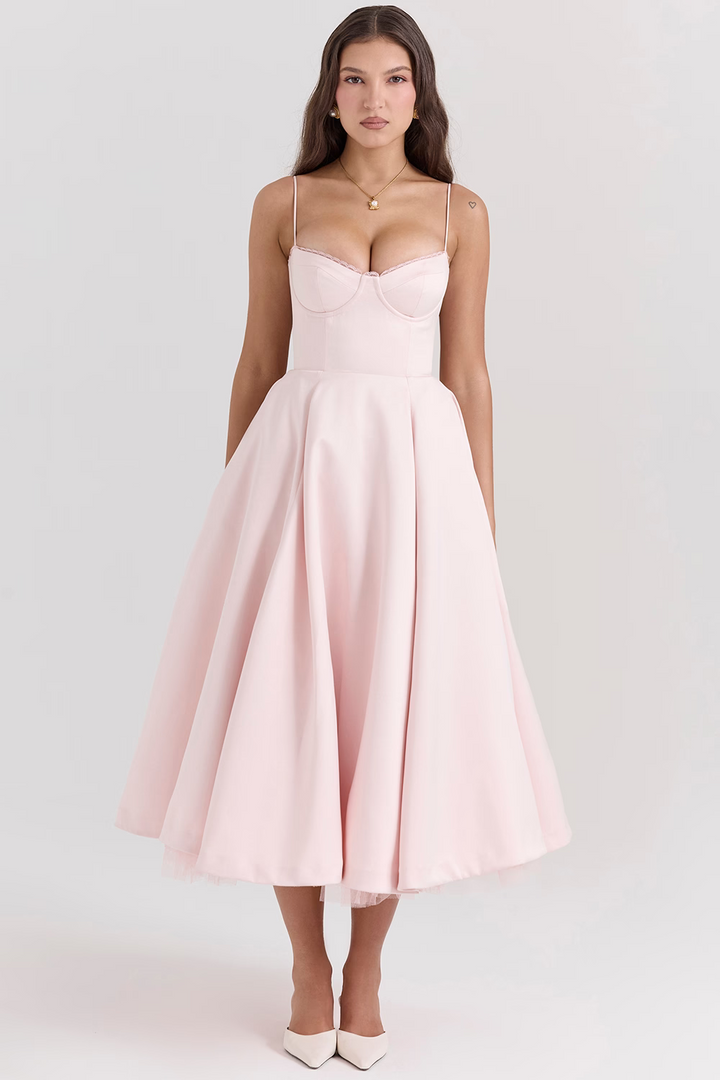 Satin A-Line Dress for Women, Elegant Evening Dress for Autumn Events