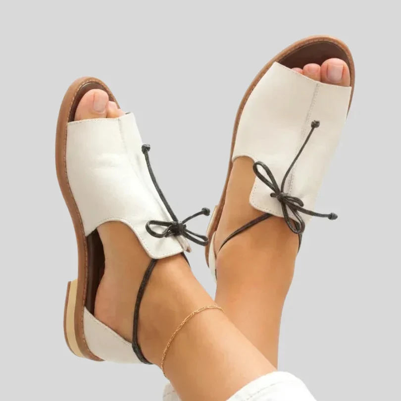 Women's Leather Strappy Sandals Autumn Open-Toe Low Heel Sandals