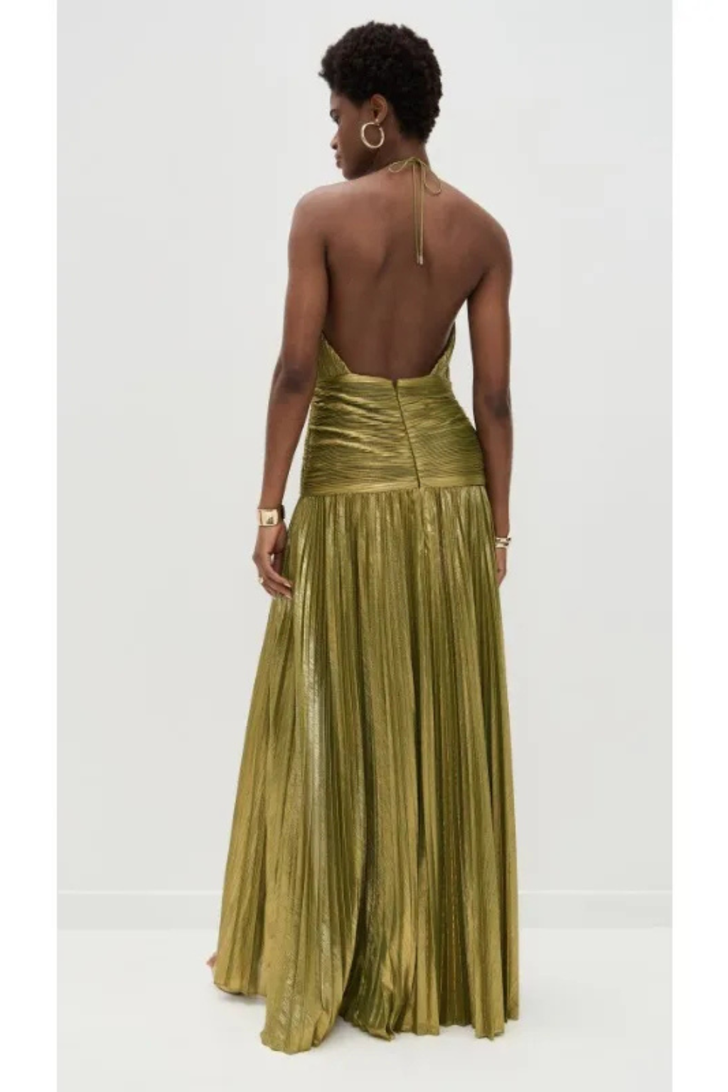 Women's Satin Pleated Maxi Dress with Halter Neck Formal Evening Autumn