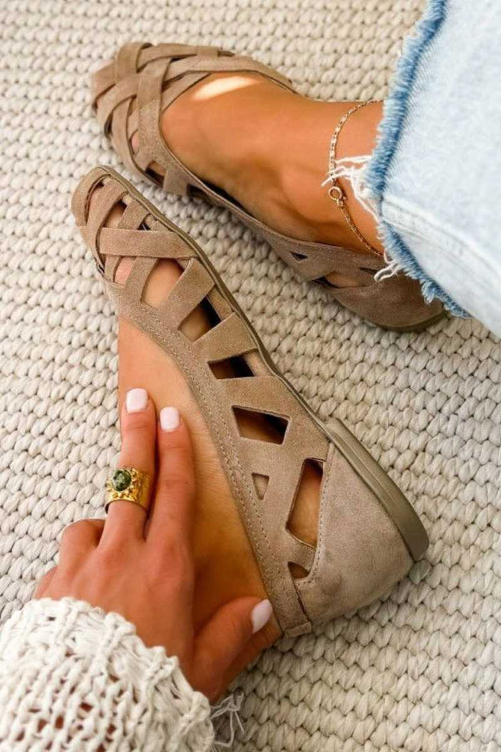 Women's Leather Braided Flat Sandals Autumn Open-Toe Walking Sandals