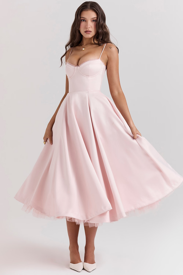 Satin A-Line Dress for Women, Elegant Evening Dress for Autumn Events