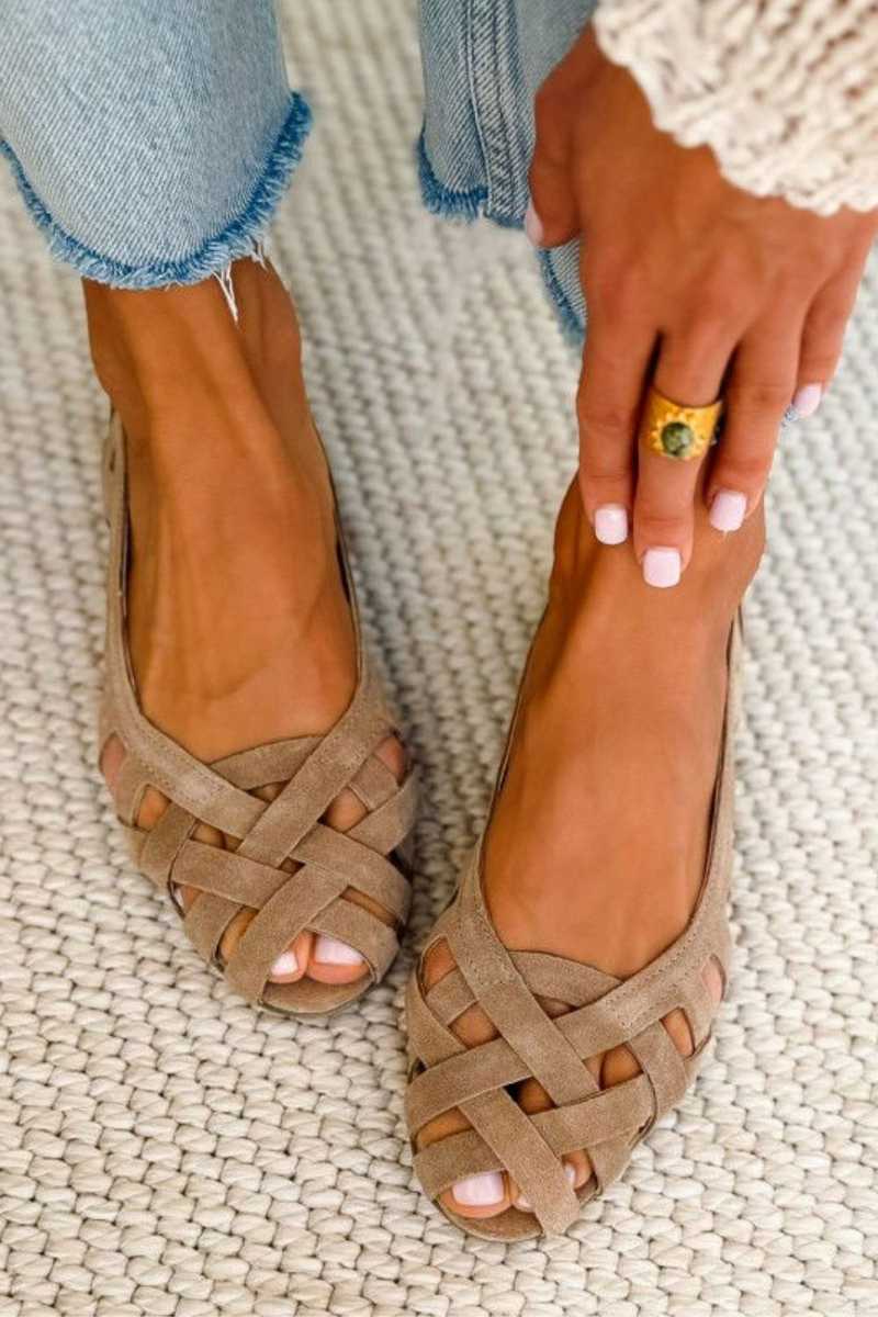 Women's Leather Braided Flat Sandals Autumn Open-Toe Walking Sandals