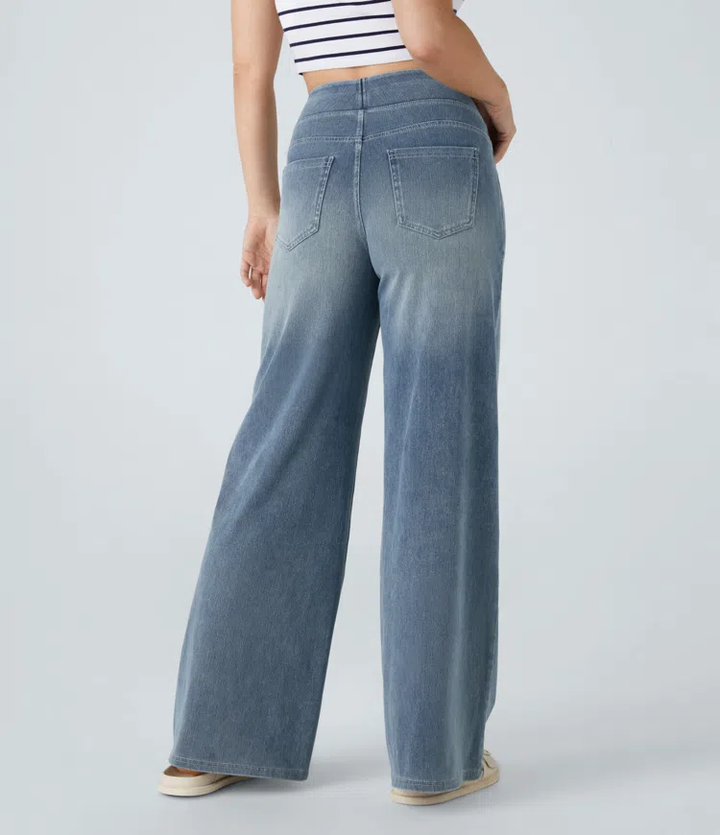 Women's Stretch Denim High-Waisted Wide-Leg Jeans Autumn Casual Jeans