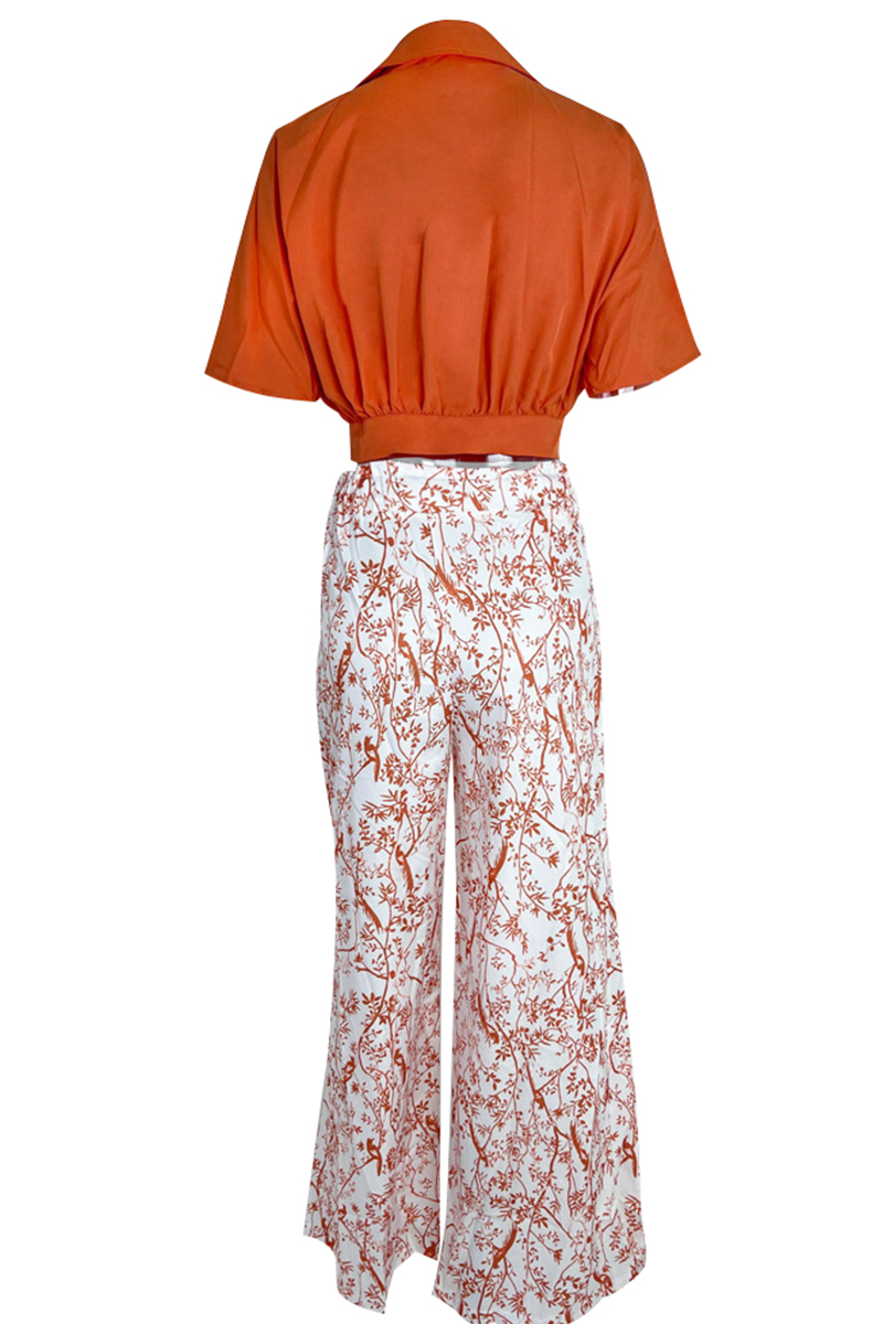 Women's Printed Blouse and Pants Set with Flowing Fit for Autumn