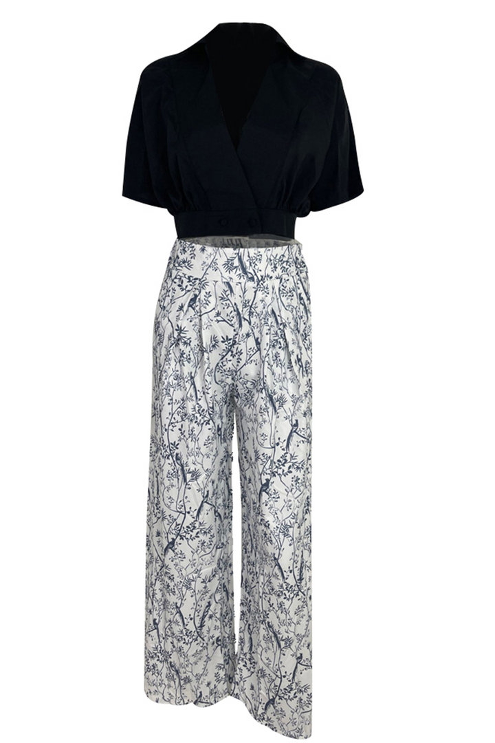 Women's Printed Blouse and Pants Set with Flowing Fit for Autumn