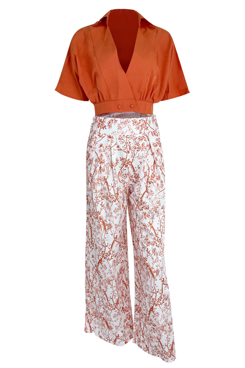 Women's Printed Blouse and Pants Set with Flowing Fit for Autumn
