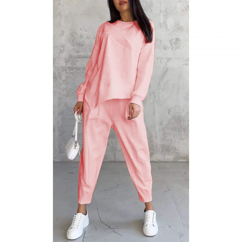 Women's Cotton Sweatshirt Two-Piece Set Autumn Asymmetrical Lounge Set