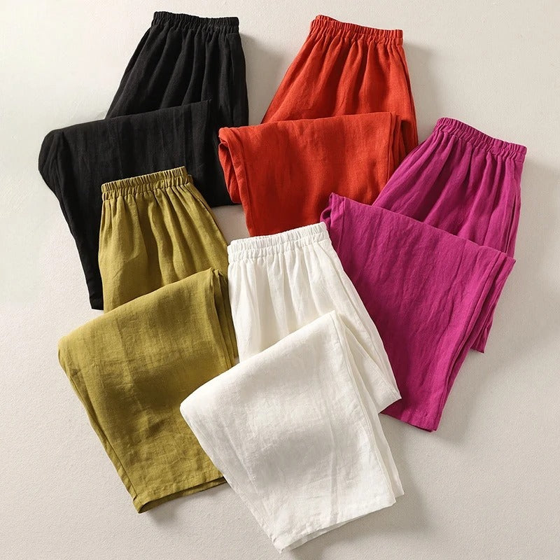 Women's Cotton Linen Palazzo Pants Autumn Loose Casual Trousers
