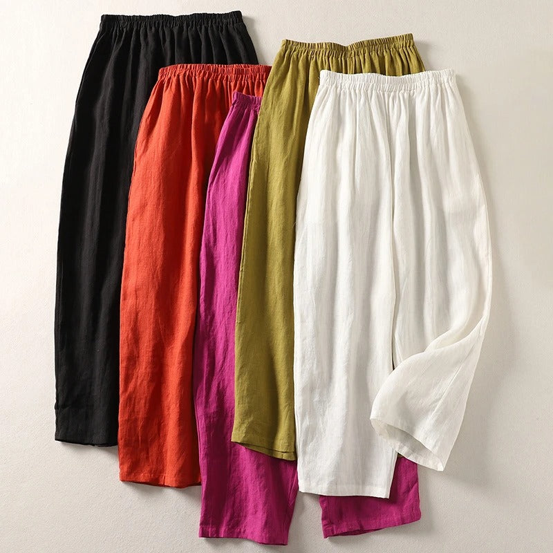 Women's Cotton Linen Palazzo Pants Autumn Loose Casual Trousers