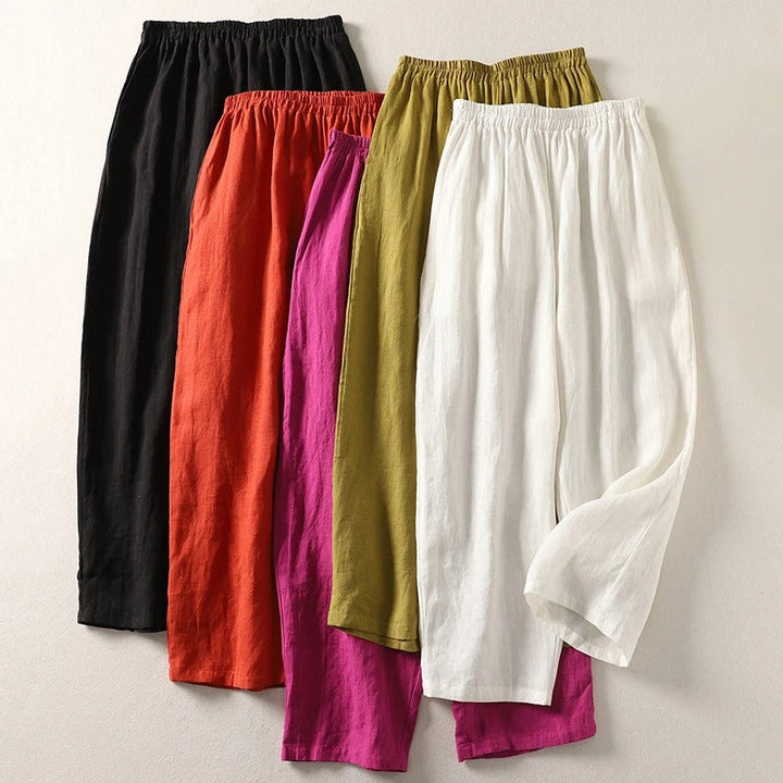 Women's Cotton Linen Palazzo Pants Autumn Loose Casual Trousers
