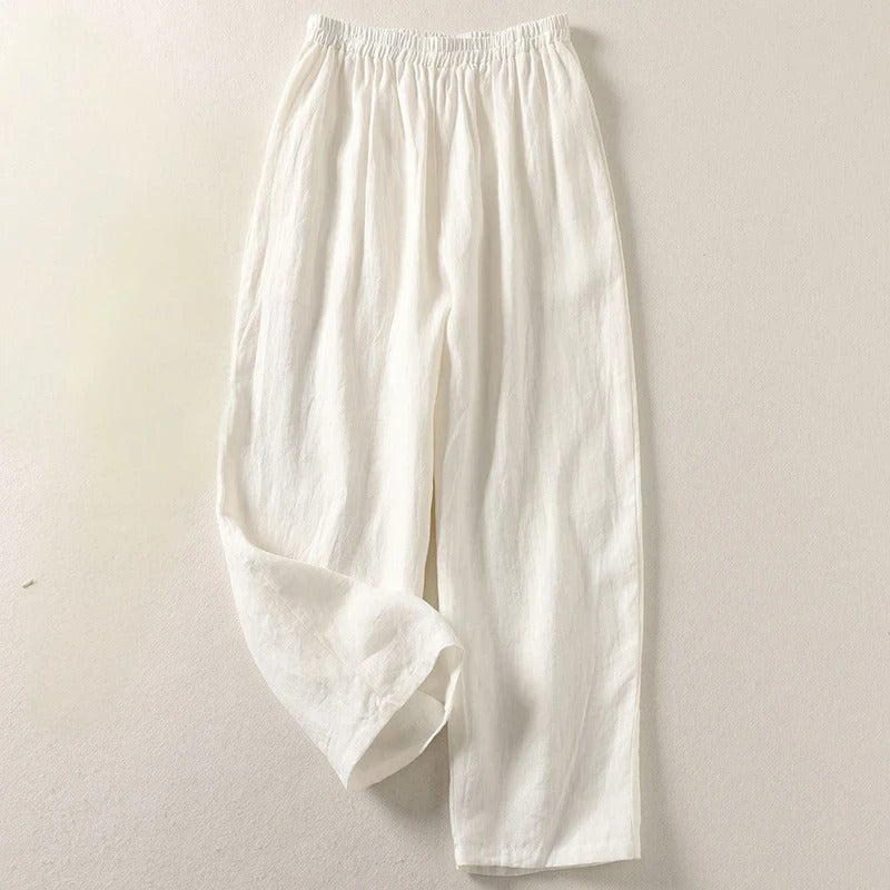 Women's Cotton Linen Palazzo Pants Autumn Loose Casual Trousers