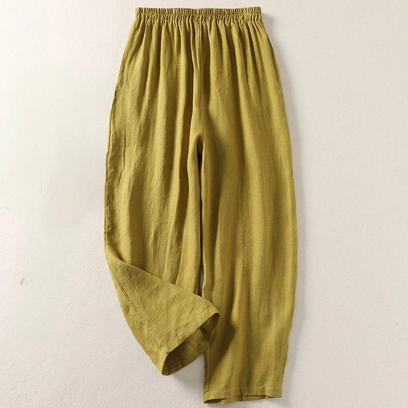 Women's Cotton Linen Palazzo Pants Autumn Loose Casual Trousers