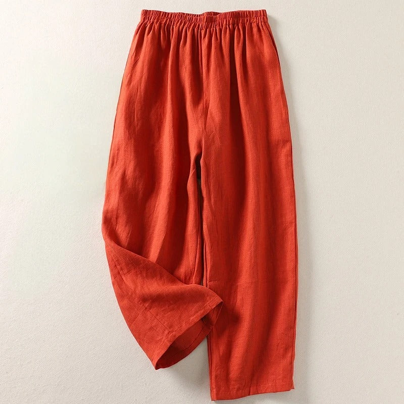 Women's Cotton Linen Palazzo Pants Autumn Loose Casual Trousers