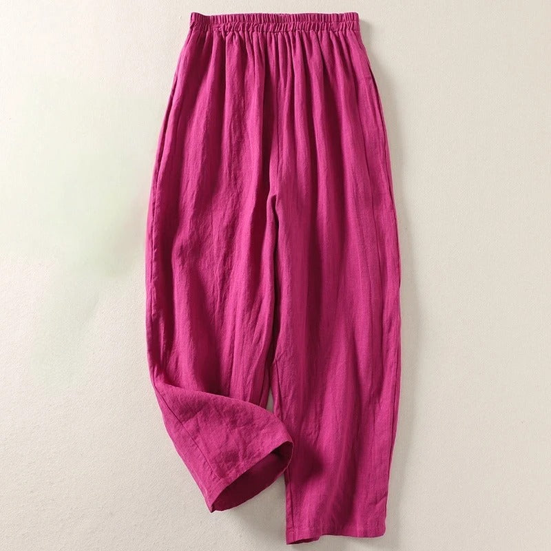 Women's Cotton Linen Palazzo Pants Autumn Loose Casual Trousers