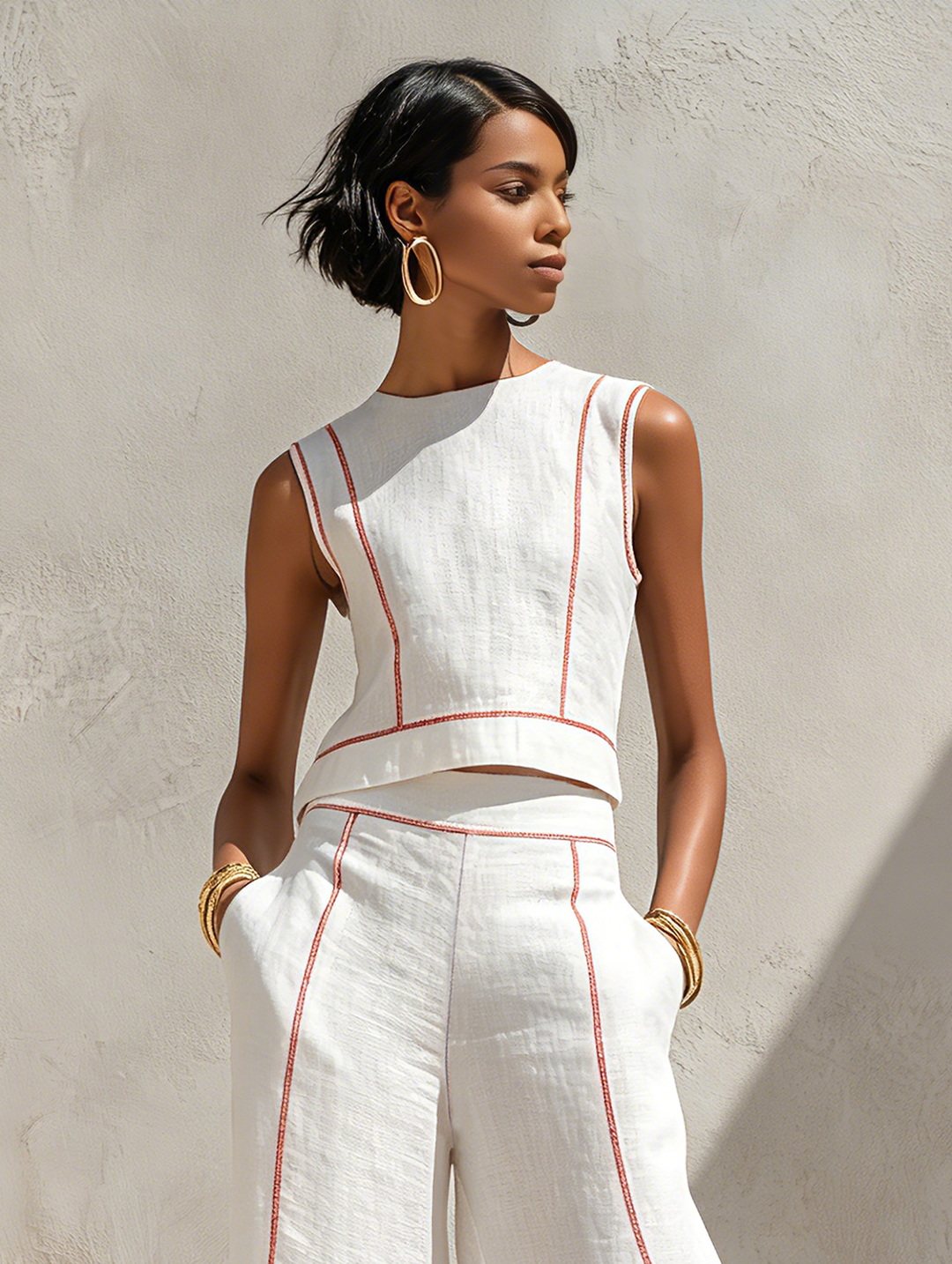 Women's Knit Sleeveless Top and Wide Leg Pants Two-Piece Set Autumn Casual Set