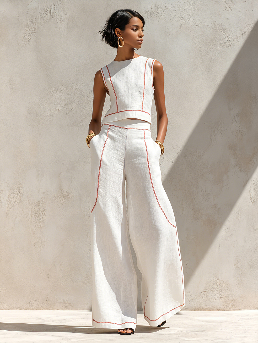 Women's Knit Sleeveless Top and Wide Leg Pants Two-Piece Set Autumn Casual Set