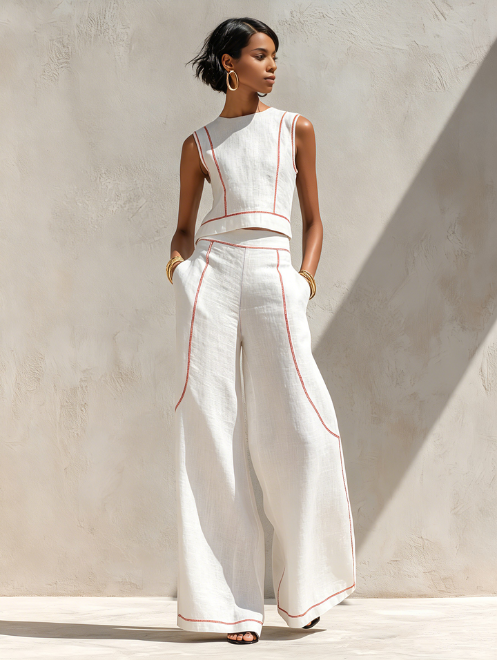 Women's Knit Sleeveless Top and Wide Leg Pants Two-Piece Set Autumn Casual Set