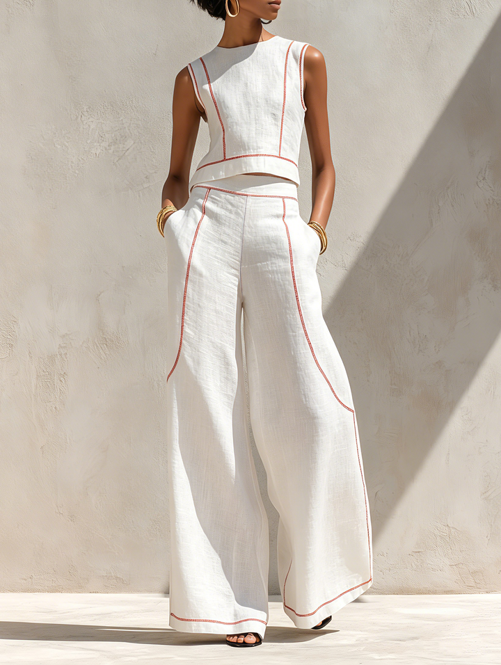 Women's Knit Sleeveless Top and Wide Leg Pants Two-Piece Set Autumn Casual Set